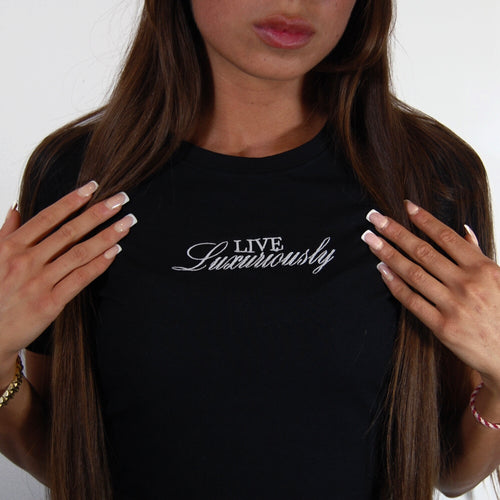 Live Luxuriously Cropped Baby Tee (Black)