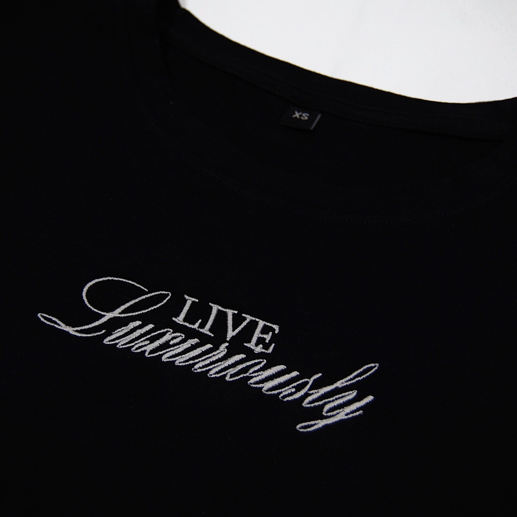 Live Luxuriously Cropped Baby Tee (Black)
